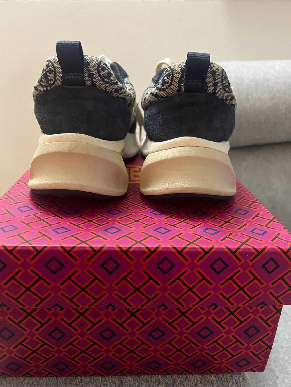Tory Burch Navy & Cream Monogram Trainer Sneakers